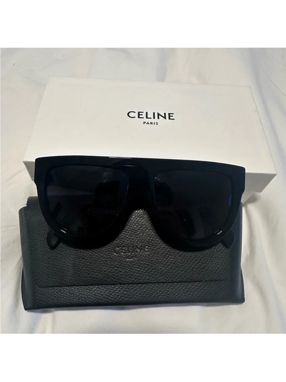 Celine Black Gloss Oversized Shield Sunglasses